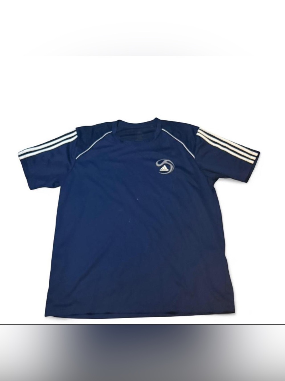 adidas Navy Short-Sleeve Soccer Jersey with White Stripes